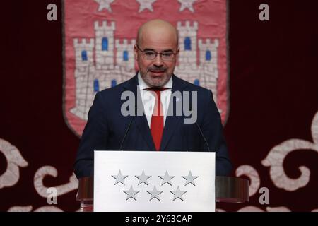 Madrid, 12/04/2023. il presidente della Comunità di Madrid, Isabel Díaz Ayuso, presiede gli eventi commemorativi del 45° anniversario della Costituzione spagnola presso la Real Casa de Correos, sede del presidente del governo regionale. Foto: Jaime García. ARCHDC. Crediti: Album / Archivo ABC / Jaime García Foto Stock