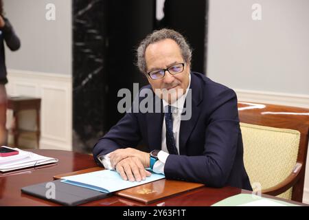 Madrid, 26/10/2023. Riunione ordinaria del Consiglio di amministrazione della Corte dei conti presieduta da Enriqueta Chicano. Nell'immagine, i consiglieri Manuel Martín-Granizo Santamaría, Isabel Fernández Torres, Elena Hernáez e Diego Íñiguez. Foto: Jaime García. ARCHDC. Crediti: Album / Archivo ABC / Jaime García Foto Stock