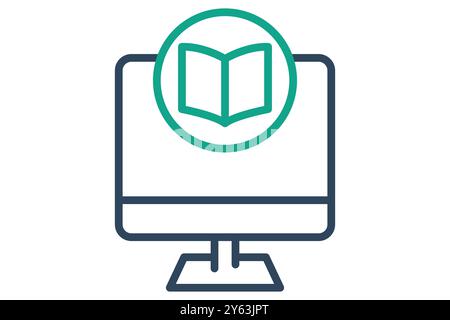 Icona eLearning. stile icona linea. monitoraggio con libro aperto. icona relativa al corso online. illustrazione vettoriale degli elementi education Illustrazione Vettoriale