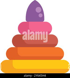 La classica piramide giocattolo con anelli colorati si staglia su uno sfondo bianco Illustrazione Vettoriale