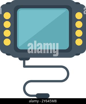 Vecchio televisore portatile con cavo dell'antenna collegato, segnale di ricezione, isolato su sfondo bianco Illustrazione Vettoriale