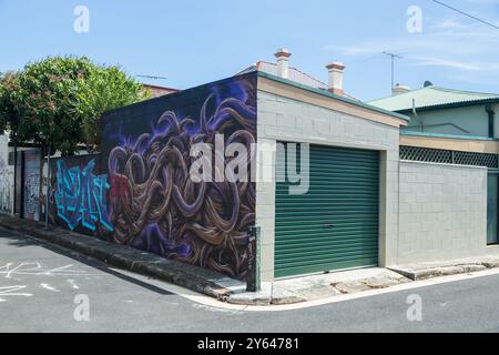 Foto generali di Newtown, Sydney che mostrano murales di Street art, Sydney. Foto Stock