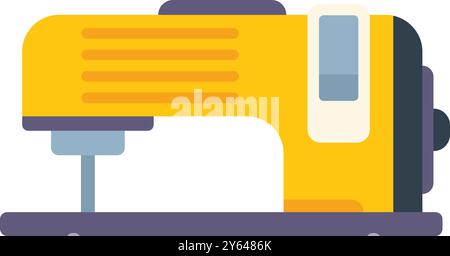 Macchina da cucire gialla in piedi sul tavolo, isolata su sfondo bianco Illustrazione Vettoriale