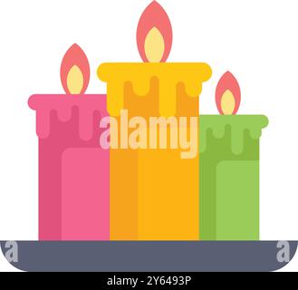 Tre candele colorate in fiamme in piedi su un piatto e creano un'atmosfera rilassante Illustrazione Vettoriale