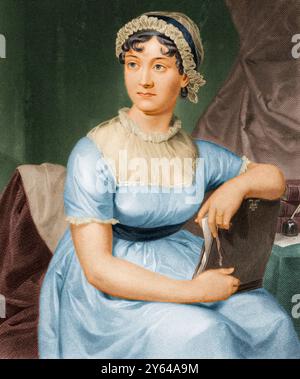 Jane Austen (1775-1817), scrittrice inglese, incisione ritratto a mano dopo il 1810 Foto Stock