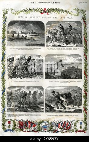 Victoria Cross - il nuovo ordine di valore per la marina illustrazioni di alcuni dei primi destinatari della VC per azioni nella guerra di Crimea. Illustrated London News - 20 giugno 1857 Foto Stock