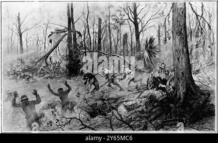 Acciaio freddo americano per i tedeschi in Francia ; i Marines degli Stati Uniti distruggono il nemico con la baionetta . Uomini della Brigata Navale degli Stati Uniti di Belleau Wood , Francia . Settembre 1918 Foto Stock