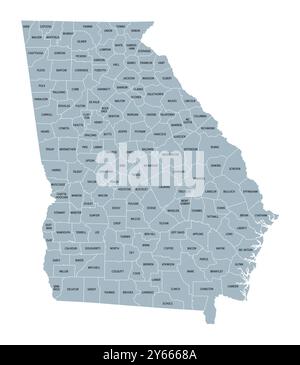 Contee della Georgia, mappa politica grigia. Stato nella regione sud-orientale degli Stati Uniti, suddiviso in 159 contee. Soprannominato Peach State. Foto Stock