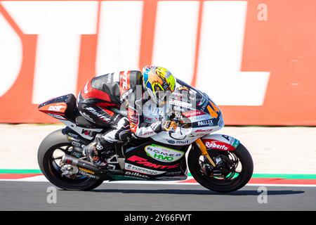 Il pilota spagnolo di Moto2 Aron Canet Fantic Motors durante il SanMarinoGPat Gran Premio di Misano World Circuit, Italia, 22 settembre 2024 Foto Stock