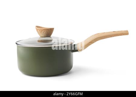 Pentola da cucina con coperchio in vetro isolato su sfondo bianco Foto Stock