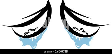 Design cartoni animati a occhi tristi. Perfetto per adesivi, icone, loghi e tatuaggi Illustrazione Vettoriale