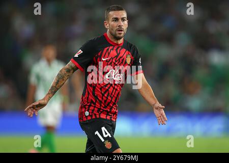 Dani Rodriguez dell'RCD Mallorca durante la Liga EA Sports match tra Real Betis e RCD Mallorca giocata allo stadio Benito Villamarin il 23 settembre 2024 a Siviglia, Spagna. (Foto di Antonio Pozo / PRESSINPHOTO) Foto Stock