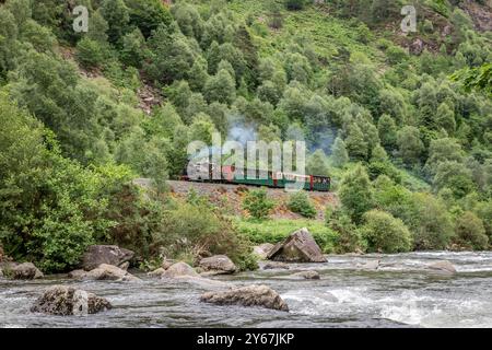 FR 0-4-0ST+T No. 5 'Welsh Pony' passa attraverso il passo di Aberglaslyn sulla Welsh Highland Railway Foto Stock