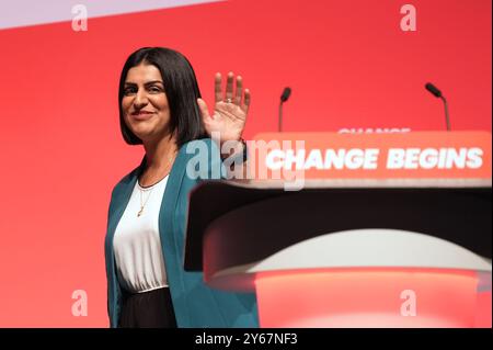 Il Segretario di Stato per la giustizia Shabana Mahmood interviene durante la Conferenza del Partito Laburista all'ACC di Liverpool. Data foto: Martedì 24 settembre 2024. Foto Stock