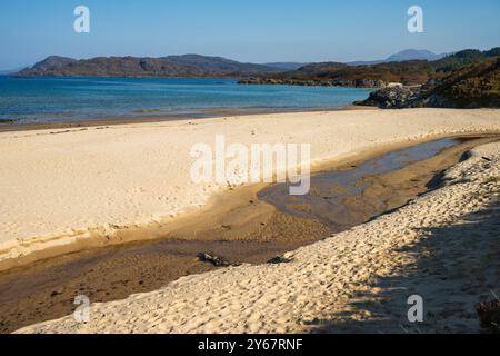 The Singing Sands, Kentra Bay, penisola di Ardnamurchan, Lochaber, Scozia, REGNO UNITO Foto Stock