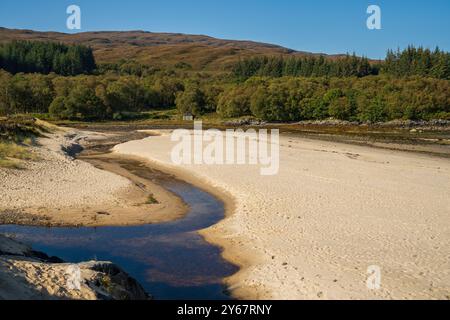 The Singing Sands, Kentra Bay, penisola di Ardnamurchan, Lochaber, Scozia, REGNO UNITO Foto Stock