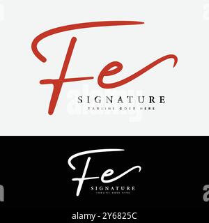 F, e, logo lettera iniziale FE. Logo della firma manoscritta Alphabet FE Illustrazione Vettoriale