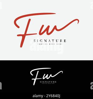 F, W, FW Logo con lettera iniziale. Logo alfabetico FW firma scritta a mano Illustrazione Vettoriale