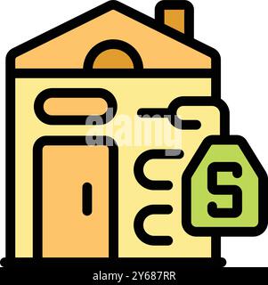 Semplice icona di una casa con un prezzo che rappresenta il concetto di acquisto o vendita di proprietà Illustrazione Vettoriale