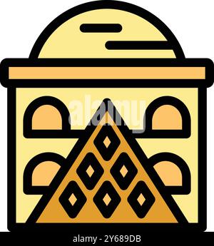 Icona colorata che rappresenta un edificio con una piramide e semicircoli, simboleggia la ricca e antica cultura egizia Illustrazione Vettoriale