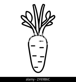 icona carota o simbolo di linea moderna. Grafica a linee vettoriali e design a icone con un contorno audace. Bianco e nero simbolo minimalista Pixel Perfect bianco isolato Illustrazione Vettoriale