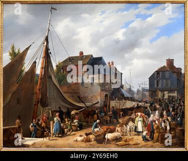 Imbarco degli animali al porto di Honfleur, 1823, Salone del 1824, olio su tela, Anne-Xavier LEPRINCE, Parigi, 1799 - Nizza, 1826, Musée du Louvre, Parigi, Francia. Foto Stock