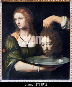 Salome riceve il Capo di San Giovanni Battista, olio su tavola trasferito su tela, circa 1520-1530, Bernardino LUINI, Dumenza (nord de Milan), vers 1480-1485 - Milano ?, 1532, Musée du Louvre, Parigi, Francia. Foto Stock