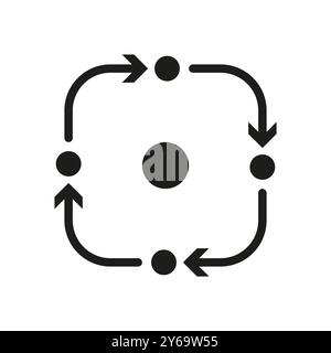 Icona di processo circolare. Simbolo di rotazione freccia. Flusso del ciclo astratto. Elemento grafico vettoriale. Illustrazione Vettoriale