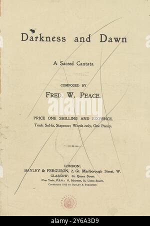 Music 1800-1900; Music Manuscripts; Peace, Fred W. Darkness and Dawn, Peace, Fred W., 1800 - 1900, Schmidt, Arthur Paul, editoria musicale, musica popolare, scrittura ed editoria, Spartiti musicali, musica, Stati Uniti, XIX secolo, musica, Stati Uniti, manoscritti, Stati Uniti, manoscritti Foto Stock