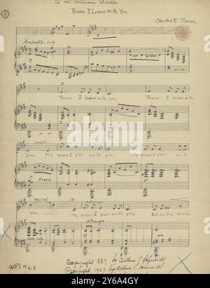 Musica 1800-1900; manoscritti musicali; Tinney, Charles E. Peace i Leave With You, Tinney, Charles E., 1800 - 1900, Schmidt, Arthur Paul, editoria musicale, musica popolare, scrittura ed editoria, Spartiti musicali, musica, Stati Uniti, XIX secolo, musica, Stati Uniti, manoscritti, Stati Uniti, manoscritti Foto Stock