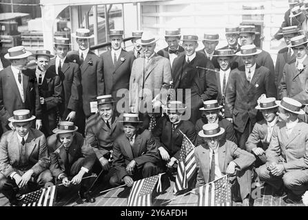 Olympic Athletes, foto mostra gli atleti olimpici americani a bordo della nave della linea Red Star Finlandia, che ha trasportato la squadra olimpica statunitense ai Giochi olimpici estivi del 1912 a Stoccolma, Svezia., 1912, Glass negative, 1 negativo: Vetro; 5 x 7 poll. o più piccolo. Foto Stock