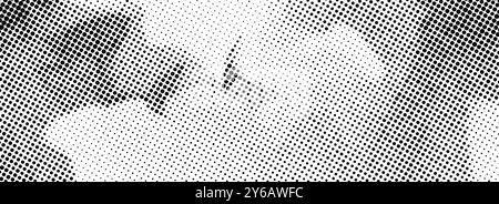 Trama dei mezzitoni sgranata punteggiata distorta. Sfondo bitmap grana pixel disordinato. Motivo gradiente ondulato e grunge in rilievo. Sfondo con rumore di grana raster retrò. Sfondo sovrapposizione cartoni animati astratti vettoriali Illustrazione Vettoriale