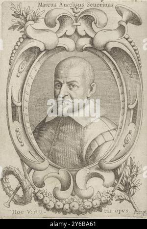 Ritratto del chirurgo Marco Aurelio Severino, stampa, tipografo: Camillo Cungi, (menzionato sull'oggetto), Italia, 1597 - 1649, carta, incisione, altezza, 178 mm x larghezza, 124 mm Foto Stock