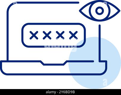 Laptop con casella di immissione password e occhio. Accesso protetto ai dati del computer. Visibilità dell'immissione della password. Pixel Perfect, icona del vettore di traccia modificabile Illustrazione Vettoriale