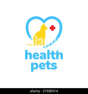 cat care healthcare love heart treatment clinic mascotte medica colorata icona logo moderno illustrazione vettoriale Illustrazione Vettoriale