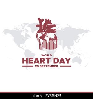 Giornata mondiale del cuore, 29 settembre, biglietto d'auguri, modello modificabile, banner, annunci, poster, design bobina, concept design World Heart Day, illustrazione stock Illustrazione Vettoriale