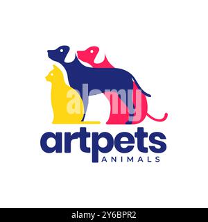 animali domestici gatto amici gruppo colorato astratto moderno logo mascotte illustrazione vettoriale icona Illustrazione Vettoriale