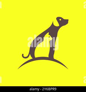 animali domestici di cane e gatto moderna mascotte minimale semplice logo illustrazione con icona vettoriale Illustrazione Vettoriale