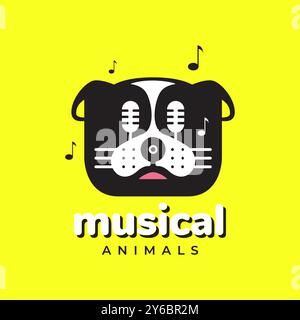 animali domestici di cane musica microfono canzone moderna mascotte fumetto logo icona vettoriale Illustrazione Vettoriale