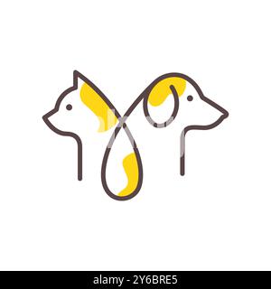 animali domestici di cane e gatto linee d'acqua goccia arte colorata astratta moderna mascotte semplice logo illustrazione con icona vettoriale Illustrazione Vettoriale