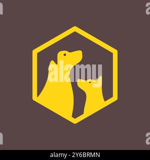 stemma esagonale per animali domestici di cane mascotte moderna semplice icona del logo minimale illustrazione vettoriale Illustrazione Vettoriale