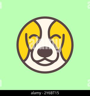 jack russel cucciolo di cane carino cerchio moderno mascotte geometrica cartoni animati sorriso felice icona logo illustrazione vettoriale Illustrazione Vettoriale