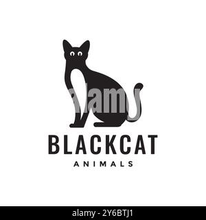 black cat sit animali mascotte piatta minimale moderno semplice logo icona vettoriale Illustrazione Vettoriale