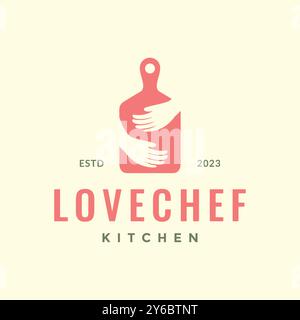 chef cucina abbraccio tagliere cucina ama lavoro hipster logo icona vettoriale Illustrazione Vettoriale