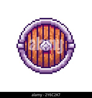 Design delle risorse di gioco Pixel ART Wooden Shield Illustrazione Vettoriale