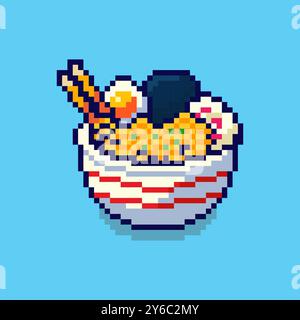 Design delle risorse di gioco di pixel art ramen Illustrazione Vettoriale