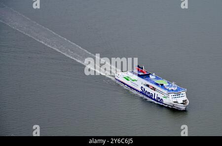 Un drone di Stena Line che spedisce a Seaforth Docks, Liverpool, Merseyside, Inghilterra nord-occidentale, Regno Unito Foto Stock