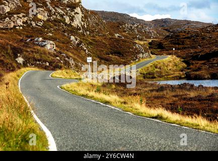 Passing Place, Isola di Harris, Ebridi esterne, Scozia, Regno Unito, Europa Foto Stock