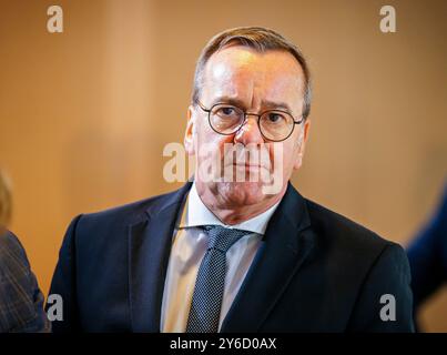 Berlino, Germania. 25 settembre 2024. Boris Pistorius (SPD), ministro federale della difesa, a margine di una riunione di gabinetto a Berlino, 25 settembre 2024. Credito: dpa/Alamy Live News Foto Stock