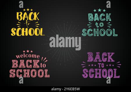Tipografia Back to School con disegno a matite colorate Illustrazione Vettoriale